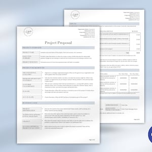 May include: A project proposal template with sections for project overview, project background, business case, success criteria, and project evaluation. The template includes a table for inputs and a section for approved date, designation, and project manager.