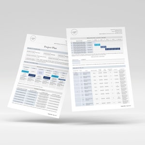 Puede incluir: Un documento de plan de proyecto con una tabla que muestra las fases del proyecto, las tareas y los plazos. El documento tambi&eacute;n incluye un diagrama de Gantt con una l&iacute;nea de tiempo para el proyecto.