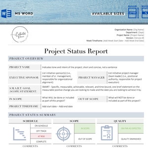 Project Status Report Template | Project Progress Report | Project Summary | Project Document | Project Management Template | Project Update