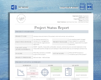 Project Status Report Template | Project Progress Report | Project Summary | Project Document | Project Management Template | Project Update