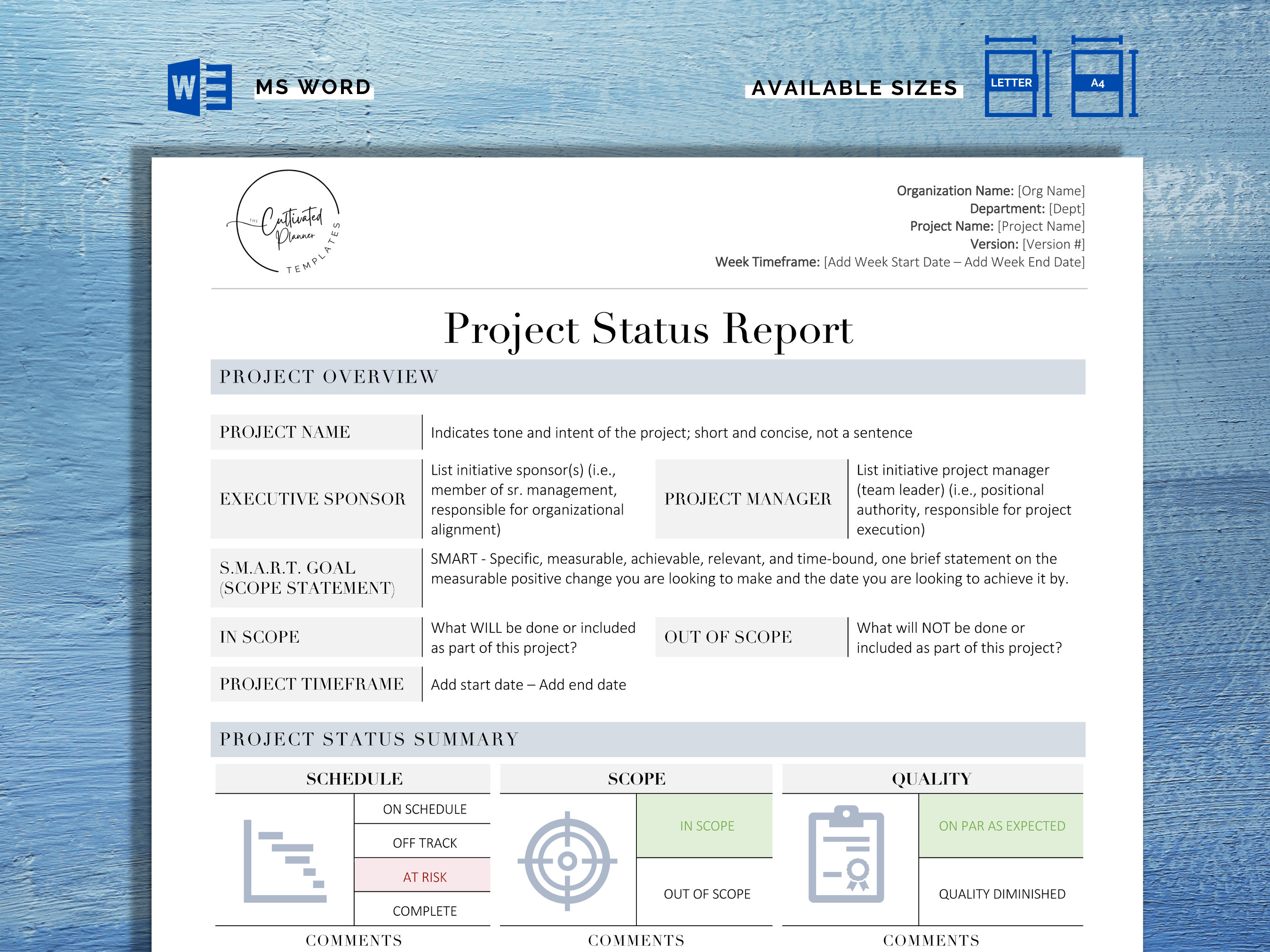 Project Status Report Template | Project Progress Report | Project Summary | Project Document | Project Management Template | Project Update