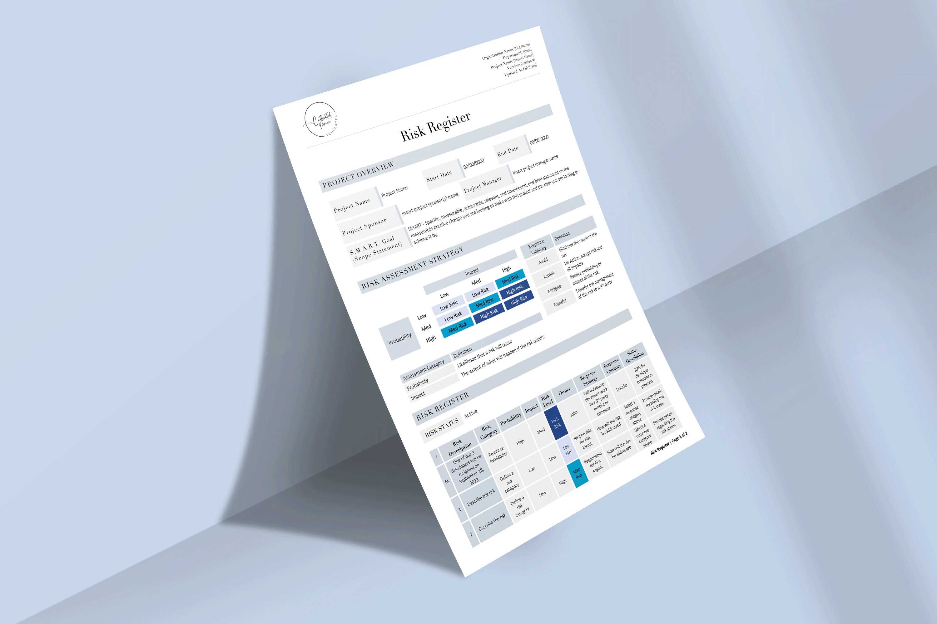 Project Plan Risk Tracker Risk Register Template | Risk Log | Project Management | Risk ...
