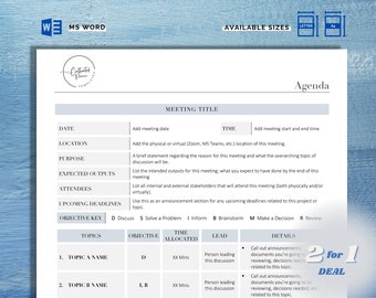 Meeting Agenda Template | Meeting Minutes Printable | Meeting Notes Template | Project Meeting Notes | Simple Meeting Minutes Template Word