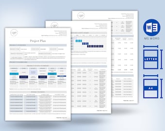Project Plan Template, Project Schedule, Project Management, Project Planner, Gantt Chart, Budget Tracker, Word Template, Project Tracker