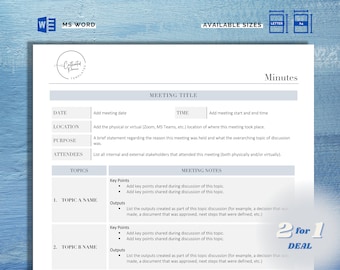 Meeting Minutes Template | Meeting Agenda Printable | Meeting Notes Template | Project Meeting Notes | Simple Meeting Minutes Template Word