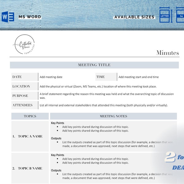 Meeting Minutes Template | Meeting Agenda Printable | Meeting Notes Template | Project Meeting Notes | Simple Meeting Minutes Template Word