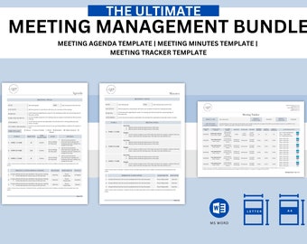 BUNDLE, Meeting Minutes Template, Meeting Agenda Printable, Meeting Notes Template, Project Meeting Notes, Meeting Tracker Template, Tracker