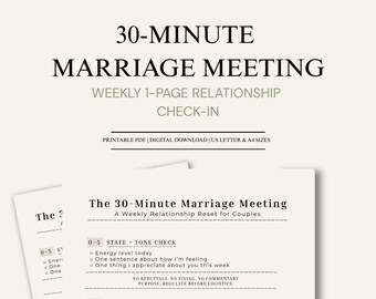 Plantilla imprimible para reuniones de pareja / Hoja de trabajo semanal para restablecer la comunicación en pareja / Plantilla matrimonial / Planificador de relaciones (Descarga digital)