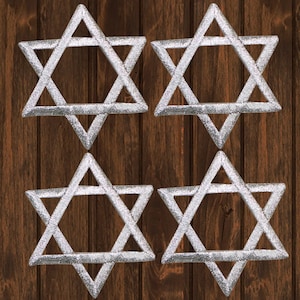 Star of David Embroidered Patch Set, Silver Jewish Badge 2&quot; (4-Pack, Iron On), Hanukkah Patch, Judaica Applique, Jewish Pride Symbol