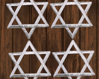 Star of David Embroidered Patch Set, Silver Jewish Badge 2" (4-Pack, Iron On), Hanukkah Patch, Judaica Applique, Jewish Pride Symbol