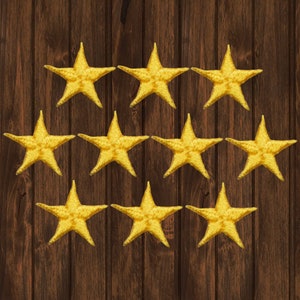 Yellow Star Iron On Patch 10-Pack, 5/8&quot; Embroidered Martial Arts Applique for Uniforms, Jackets, Bags, Hats, Reward Star Badge Set