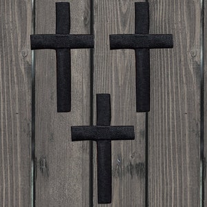 Black Cross Embroidered Patch Set, Iron On, 3-Pack Christian Faith Applique, Jesus Religious Patch for Jacket Bag Hat, 2&quot; Symbol Badge
