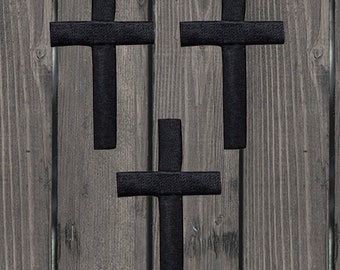 Black Cross Embroidered Patch Set, Iron On, 3-Pack Christian Faith Applique, Jesus Religious Patch for Jacket Bag Hat, 2" Symbol Badge