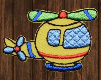 Mini Helicopter Embroidered Patch, 1.75" Iron On Chopper Applique, Flying Aircraft Badge, Pilot Gift, Aviation DIY Jacket Decoration