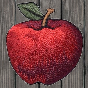 Apple Patch, 1-3/8&quot; Iron On, Fruit Applique, Red Apple Embroidered Patch, Food Badge, DIY Jacket Patch, Cute Kawaii Patch, Teacher Gift
