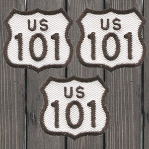 Mini Highway 101 Iron On Patch Set, 3-Pack West Coast Road Sign Badges for California Oregon Washington, Travel Jacket Backpack Decor