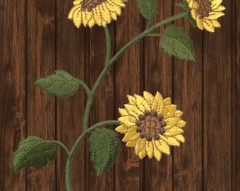 Extra Large Sunflower Embroidered Patch, 6.5” Iron-On Floral Applique, Bright Yellow Flower Badge for Jackets, Backpacks and DIY Crafts