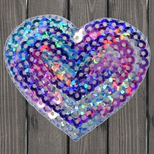 Sequin Heart Applique Patch, Iron-On Multicolor Love Patch, Valentine&#39;s Day Embroidered Badge for Jackets, Backpacks and DIY Crafts