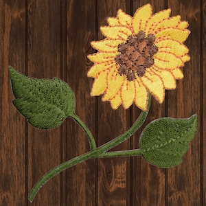 Sunflower Embroidered Patch, 3.8” Iron-On Floral Applique, Bright Yellow Flower Badge for Jackets, Backpacks and DIY Crafts