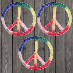 Mini Peace Sign Iron On Patch Set, 3-Pack of 1&quot; Embroidered Rainbow Applique Badges for Jackets, Bags, 70s Hippie Decor, Retro Festival Look