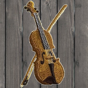 Violin Embroidered Patch, 3.25&quot; Iron On Fiddle Music Applique, Instrument Badge for Musicians, DIY Orchestra Gift, Band Jacket Decor