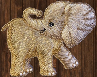 Brauner Baby Elefant Gestickter Aufnäher 6,5 cm Aufnäher, Tier Applikation, Zoowärter Abzeichen, Safari Tier Aufnäher für Jacken, Hüte, Rucksäcke