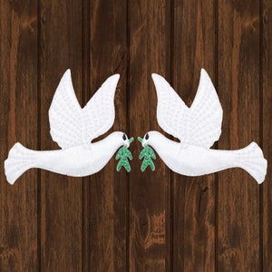 Peace Dove Embroidered Patch Set, Iron On, 2-Pack Olive Branch Bird Applique Badges, Nature Gift Patch for Jacket Bag Hat, 2-1/8&quot; Symbol