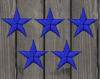 Royal Blue Star Embroidered Patch 5-Pack 7/8" Small Iron On Applique Badge for Martial Arts, Jackets, Hats, Bags, Uniforms, Reward Gift