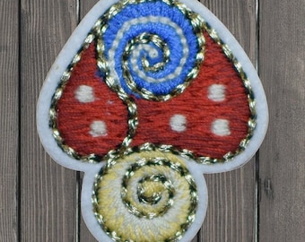 Mushroom Embroidered Patch, 1-5/8" Iron On Fungi Toadstool Applique Badge, Cottagecore Jacket Backpack Hat Patch, Forager Gift