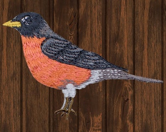 American Robin Embroidered Patch, 3" Iron On Bird Applique Facing Left, Nature Collectible Badge for Jackets, Backpacks, Hats, Clothing