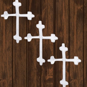 Mini Cross Iron On Patch 1.25&quot; (3-Pack), White Jesus Christian Applique for Jackets, Bags, Hats, Collectible, High-Quality Design