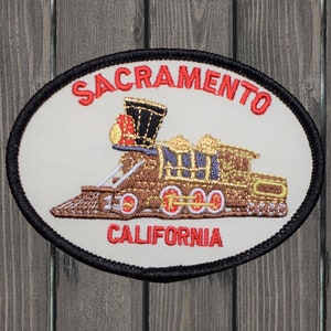 Sacramento Embroidered Patch 3.5” Iron On, California Railroad Badge, Steam Train Applique, Travel Patch for Jackets, Bags & Hats