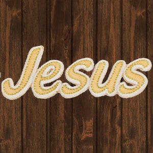 Jesus Iron On Patch, Metallic Gold Embroidered Christian Catholic Badge, 3.25&quot; Applique for Jackets, Hats, Bags, Religious, Faith Patch