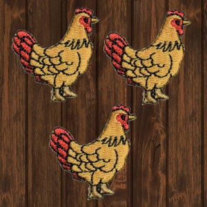 Geborduurde kip patch 3-pack, 1,5" opstrijkbare boerderij kip stoffen badge, kip minnaar cadeau, jas rugzak hoed DIY patch set