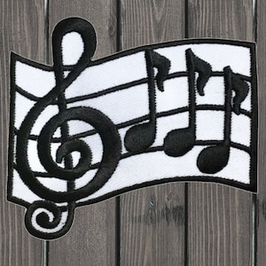 Music Embroidered Patch 2.75” Iron On, Treble Clef & Notes Patch, Musician Badge, Quarter Note Applique, Musical Score Patch for Jackets