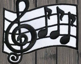 Music Embroidered Patch 2.75” Iron On, Treble Clef & Notes Patch, Musician Badge, Quarter Note Applique, Musical Score Patch for Jackets