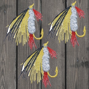 Kleiner Fliegen Fischen Köder Aufnäher 4,5 cm Gelb Maribou Applikation (3er-Pack) für Jacken, Taschen, Hüte