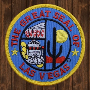 Great Seal of Las Vegas Embroidered Patch, 3" Iron On Nevada Poker Slots Craps Applique Badge, Casino Souvenir Jacket Hat Gift