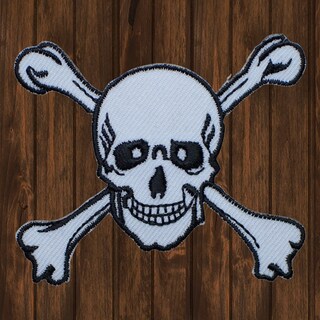 Toppa Ricamata Teschio E Ossa Incrociate - Cucire O Stirare - Bandiera Pirata 7,6 X 8,1 Cm