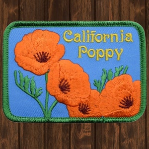 California Poppy Flower Embroidered Patch 3.5&quot; Iron On, California State Flower Badge, Floral Patch for Jackets, Backpacks, Hats