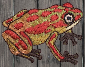 Glänzender roter Frosch Aufnäher, 5,1 cm gesticktes Amphibien-Abzeichen für Jacken, Hüte, Taschen, Naturdekor, Tierliebhaber Geschenk Patch