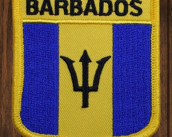 Aplique termocolante de Barbados de 7 cm (2,75"), emblema das Índias Ocidentais do Caribe, para jaquetas, bolsas, chapéus, item de colecionador, design de alta qualidade.