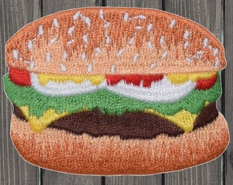 Cheeseburger Embroidered Patch, 2-3/8" Iron On Hamburger Applique for Jackets, Foodie Backpack Patch, Fun DIY Burger Lover Gift