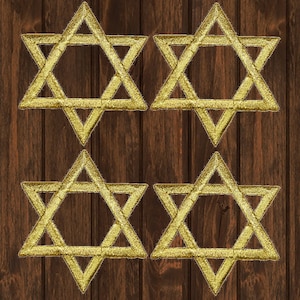 Broderad Davidsstjärna-lapp, 4-pack, strykbar, guldfärgad judisk applikation, Hanukkah-lapp för jacka, ryggsäck, hatt, 5 cm samlarobjekt