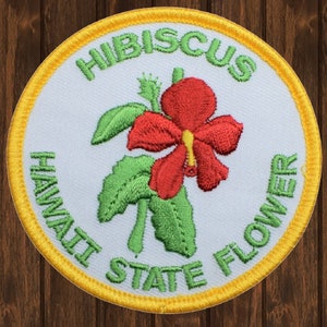 Hawaii Iron On Patch, Hibiscus Flower & Aloha Embroidered Applique Badge for Jackets, Hats, Bags, Backpacks, Tropical Patch 3&quot;