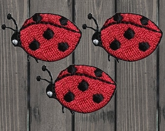 Mini Ladybug Embroidered Patch, 3 Pack, Iron On Bug Applique, Cute Insect Badge, Small Patch for Jacket Backpack Hat, Collectible