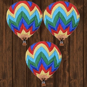 Hot Air Balloon Embroidered Patch, 3-Pack Iron On Applique, Chevron Stripes Design, 2-Inch Collectible Badge for Jackets, Backpacks, Hats
