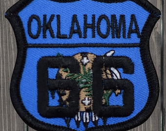 Oklahoma Embroidered Patch, Iron On, Route 66 Will Rogers Tulsa Badge, State Souvenir Applique, Patch for Jacket Backpack Hat, 2.5 Inch
