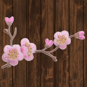 Cherry Blossom Embroidered Patch, 3.13&quot; Iron On Branch Tree Flower Applique Badge for Jackets, Backpacks, Nature Crafts, Spring Decor