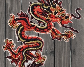 Red Dragon Iron On Patch, 3" Embroidered Right-Facing Applique Badge Symbolizing Power Strength Luck for Jackets, Bags, DIY Decor Fans